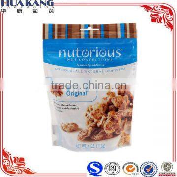 Self standing plastic dried food packaging bags, heat seal aluminum foil nut bag