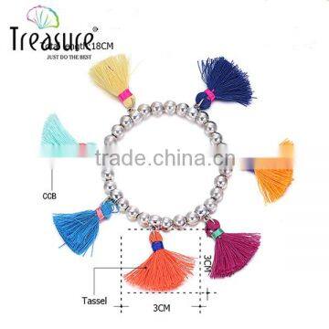 CCB beads chain elastic bracelet with colorful pendant tassel hawaiian beach style bracelet wholesale 2016