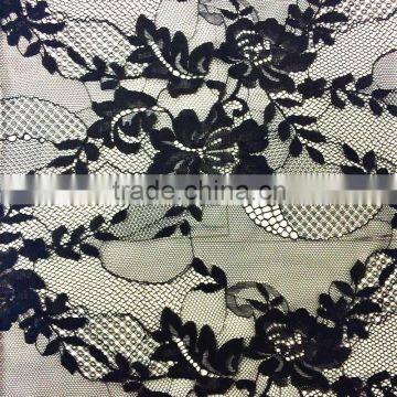 black floral jacquard nylon spandex lace fabric for cloth