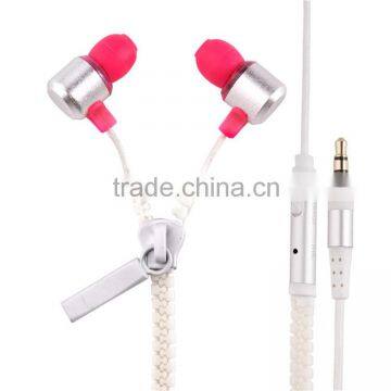 Elegant design zipper style cable earphone with stereo sound effect for couple