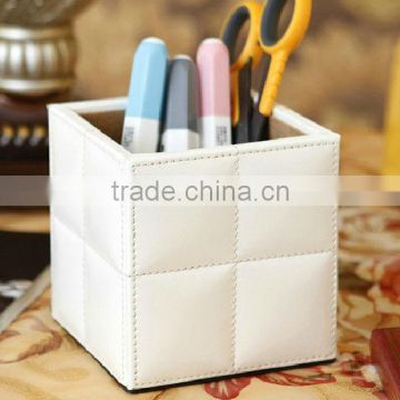 2015 high quality pu leather desk stationary organizer holder