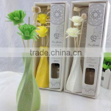 New and fashion reed diffuser set in different color ceramic bottle with rattan sticks and flower