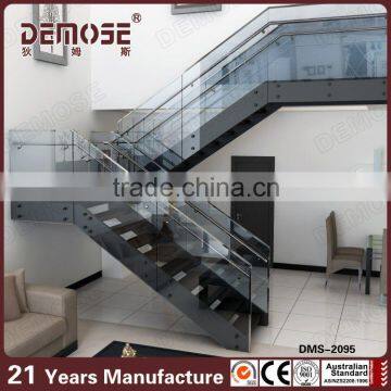 indoor prefabricated wood steel stairs with wrought iron stair railing