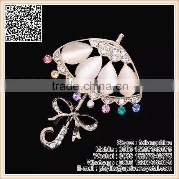 Fine Beautiful Large Pink Crystal Umbrella Brooch Bow-knot Brooch