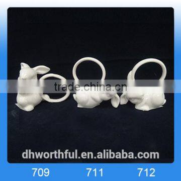 High quality ceramic paper napkin ring with rabbit design