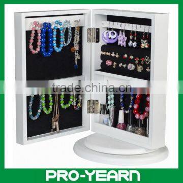 Wooden Rotating Table-Top Mirrored Jewelry Cabinet with Rotatable Turnplate and Classic Designs for Cosmetic and Jewelry Display