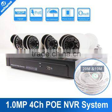 4pcs 720P IP Camera CCTV NVR 4 Channel POE 4CH IP CCTV System