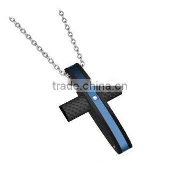 Fashion Stainless Steel Pendant Jewelry Carbon Fiber Blue Cross Pendant Simple Design photo-5
