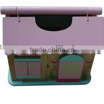 Pink cute handmade wooden doll house