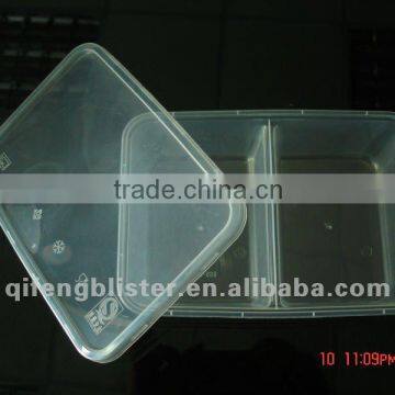 disposable clear PP microwave two compartment food box/750ml pp microwave disposable lunch food container