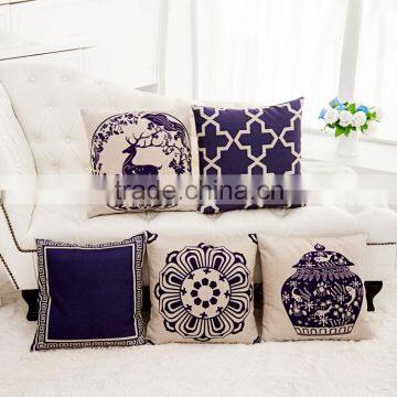 blue and white porcelain print linen cushion cover sofa car pillow without core