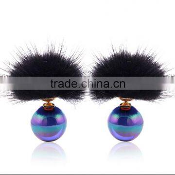 2016 Top Quality Fashion Fur Women Earings Set Brand Acrylic Round Shaped Double Earings Factory Price photo-5