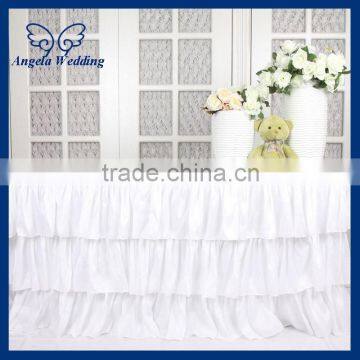 SK001K New 2015 ruffled elegant polyester ruffled pleated steps in bridal white table skirts