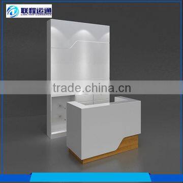 New style retail store background MDF display supermarket checkout counter