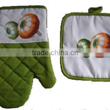 Cotton Twill Material Kitchen Textile Set Silk Screen Printing Oven Mitten Cat Design Shaped Pot Holder Set photo-2