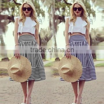 Fashion Women Sexy High Elastic Waist Striped Casual Party Beach A-Line Skirt