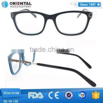 Unique Inlay Design 180 Degree Bend Temples with Rhinestone Optical Glasses Spring Strings