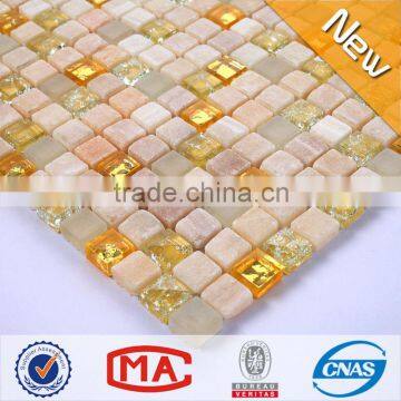 ZTCLJ JTC-1302 Ice Cracked Golden Glass Mosaics Mix Beige Stone Mosaic Tile Wall Backsplash