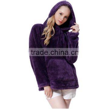 Latest Design 100 Polyester Snuggle Fleece Ladies No Zipper Pullover Hooded Hoodie Jackets Sweatshirt With Kangaroo Pockets photo-3