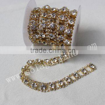 Wholesale 14MM Fake Diamond Trimming Chain Promotional Flower Rhinestone Ribbon For Wedding Dress Decoration