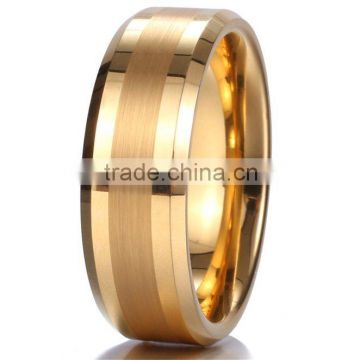 8mm 14k Gold Tungsten Carbide Ring Brushed Center Mens Wedding Band Comfort Fit