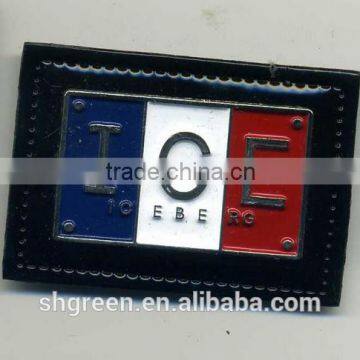 Metal plate overcoat leather label with color varnish