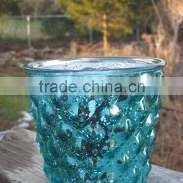Other Aqua Blue Mercury Glass Style Hobnail Candle Holder