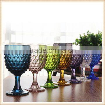 Embossed Thick Colored Stem Wine Glass photo-3