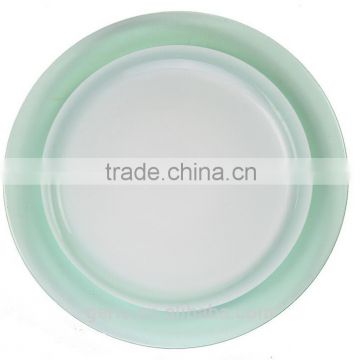 GRS White Glass Charger Plates with Green Edge