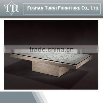 Luxury Furniture Glass Top Marble Base Square Coffee Table Center Table photo-5