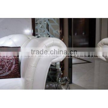 New Classic Top Grain Leather Luxury Wedding Sofa Set Tufted Rolled Arm Curved Back photo-5