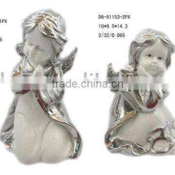 Electroplated ceramic cherub statue