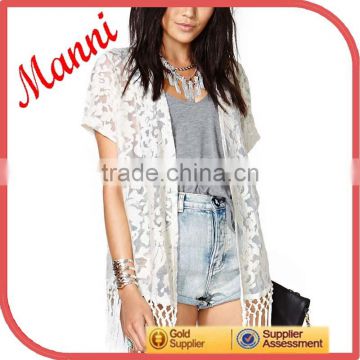 2014 Manni New Designed Women Loose Sheer Lace White Jackets