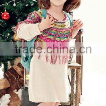 new early autumn girls dress new tassel round neck long sleeve knit dress