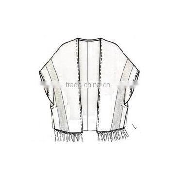 100%RAYON TOP WITH KNOT CUT FRINGE & CLUNY LACE photo-3