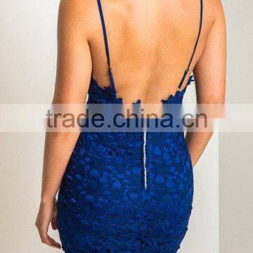 Hot Girl Sexy Blue Crochet Lace Strappy Night Club Dress HSD2066 photo-3