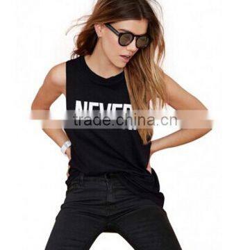 Woman Black Casual Sleeveless Cotton Letter Print Tank Top