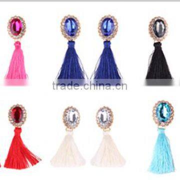 Bohemian jewelry rhinestone gems with long colorful tassel charms earrings for women