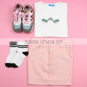 Women's Solid Color Embroidered T-shirt Simple Fashion T-shirt Custom photo-3