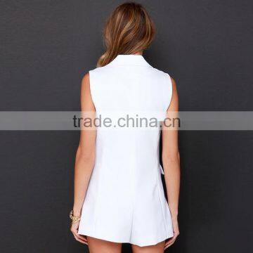 HAODUOYI Women Double Button Sleeveless V Front Bodycon Jumpsuit photo-2