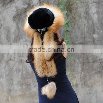CX-C-175D Grey Fashionable Women Warm Genuine Fox Fur Women Hat photo-3