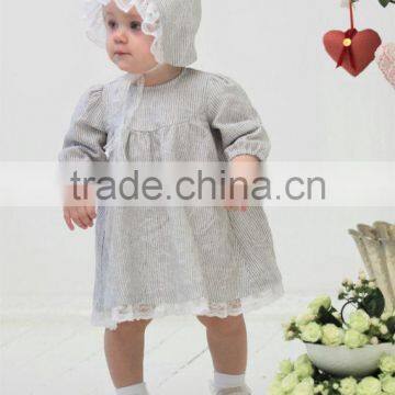 2017 latest western style kids stripe clothing wholesale cotton frock design baby linen dress