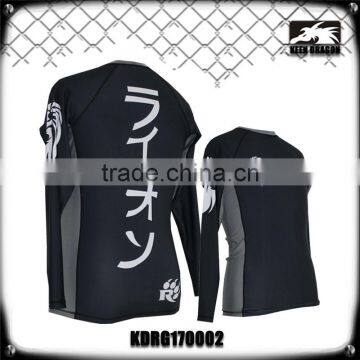 Black/white sublimation printed lycra compression bjj rash guards with long sleeves
