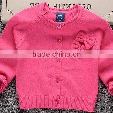 OEM 100% Cotton Knitted Cute Bows Girls Pink Cardigan Sweaters
