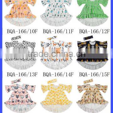 Poupular Printing Pattern Dress With Bow Headband Accept Customized Simple Frock Design photo-3