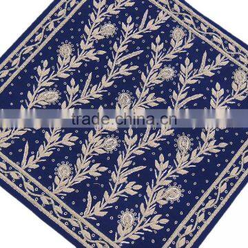 Blue Dabka Hand Embroidered Exquisite Velvet Accent Ethnic Indian Pillowcases photo-2