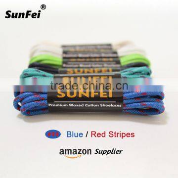 Blue/Red Stripes Wax Waxed Cotton Shoelace