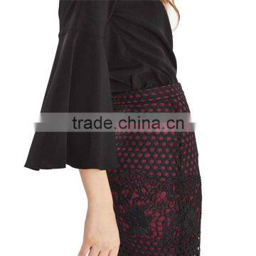 2017 OEM Spring Elegant Lace Panelled Pencil Mid Length Skirts photo-2
