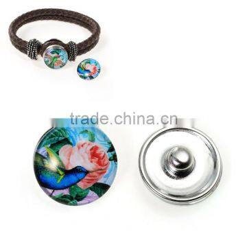 Custom Jewelry Bird Pattern 18mm Glass Buttons For Snap Button Bracelets photo-3