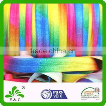 Sublimation Print Bright Color Rainbow Foldover Elastic Ribbon